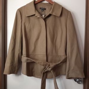 Ann Taylor wool blend button front belted tie waist coat jacket
